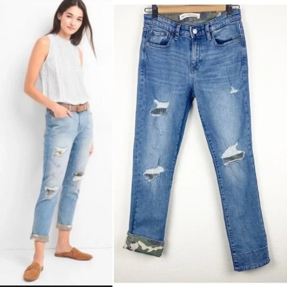 GAP Best Girlfiend Camo Patch Distressed Ankle Jean